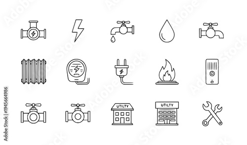 A set of utility icons in a minimalist line art style