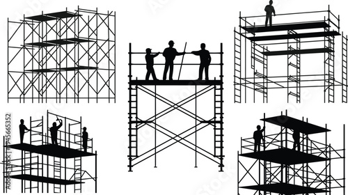 Construction, scaffolding, silhouette, set, workers, builders, engineering, site, industrial, architecture, safety, equipment, structure, metal, frame, renovation, maintenance, building, development, 