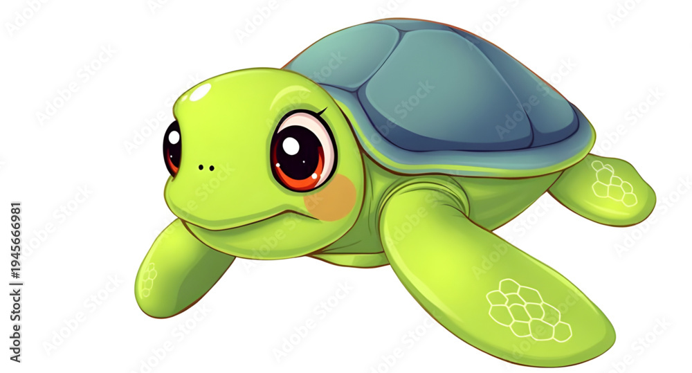 Obraz premium turtle, tortoise, reptile, animal, cartoon, cute, character, mascot, wildlife, nature, shell, carapace, flipper, swim, ocean, sea, marine, aquatic, pond, lake, slow, crawl, green, baby, kid, friendly,
