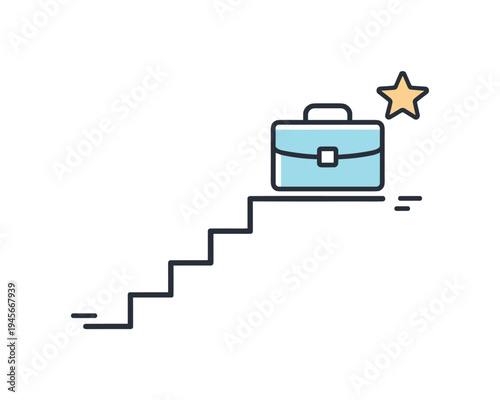 Career development and steady professional advancement through consistent effort and clear long term goals in a modern workplace environment, a simple staircase rising toward a small star