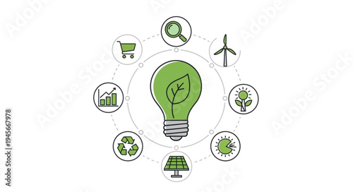 Green Energy Concept - Lightbulb Surrounded by Sustainability Icons.