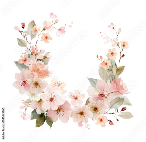 PNG Delicate floral watercolor wreath