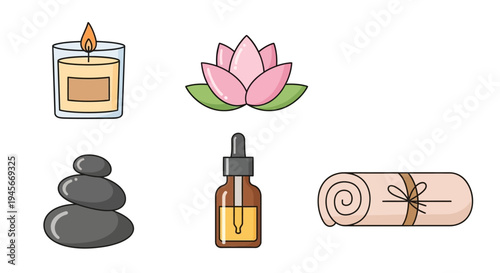 Spa and wellness products icons set.