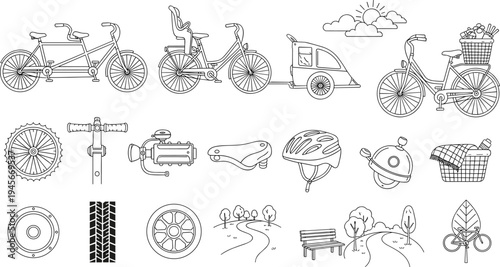 Collection of bicycle icons and elements for design and illustration