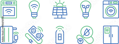 Illustrations of various smart home and energy-saving devices and concepts
