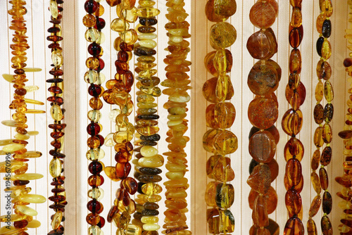 Fragments of women's jewelry of amber. Natural material.