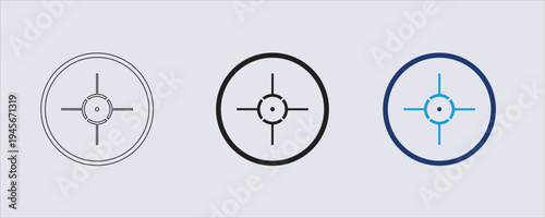 A target or crosshair icon commonly used in user interfaces to represent aiming, location, or focusing. used in apps and websites to symbolize a target, goal, GPS accuracy, or aiming functionality. 