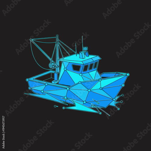 Low Poly 3D Rendering of Fishing Boat.