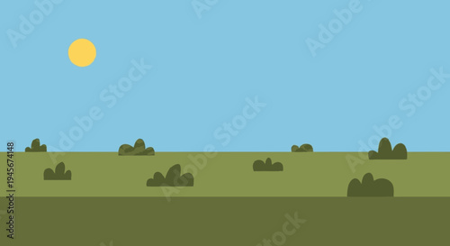 Sun Shining Over Green Field Landscape.