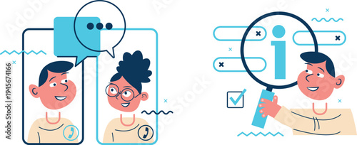 Illustration of digital communication and virtual reality interaction methods