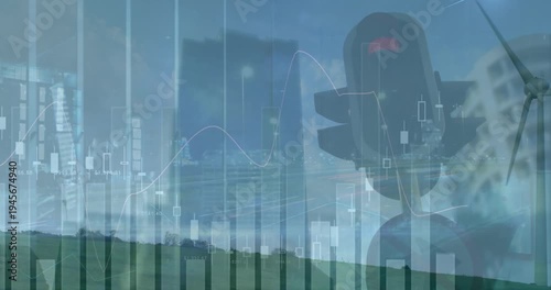 Animation of graphs and financial data over traffic light