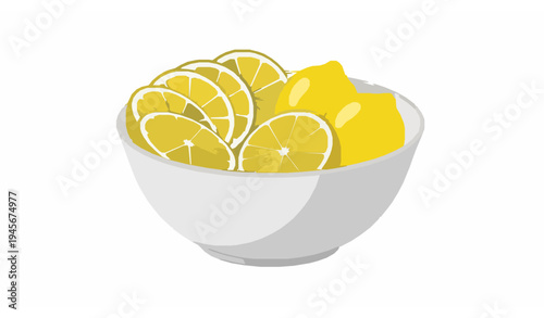 Modern ceramic bowl with lemons vector illustration for dessert and summer designs