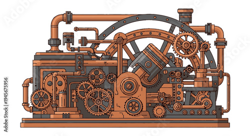 Vintage Industrial Machinery with Copper Pipes.