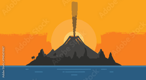 Volcano Erupting with Smoke and Ash.