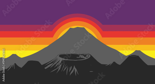 Volcano Silhouette at Sunset with Gradient Sky.