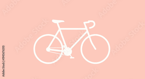 White Bicycle Illustration on Pink Background.