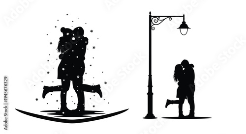 Romantic couple embracing under a streetlamp a tender moment silhouette