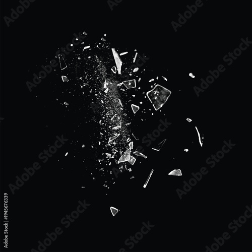Broken glass on the black background. Isolated realistic cracked glass effect	