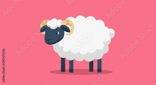 White Sheep with Black Face Standing.