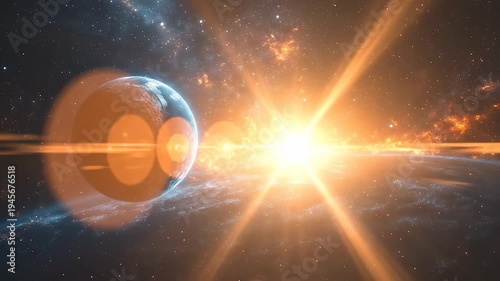 Alien planet orbiting a bright star with a cosmic nebula in deep space exploration