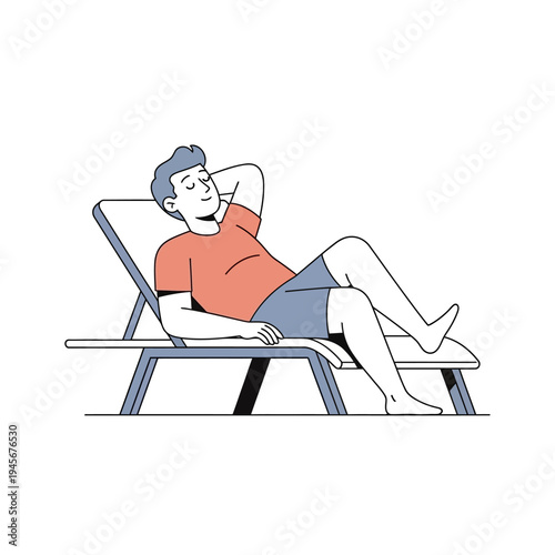 Man relaxing on a lounge chair, enjoying a vacation or leisure time