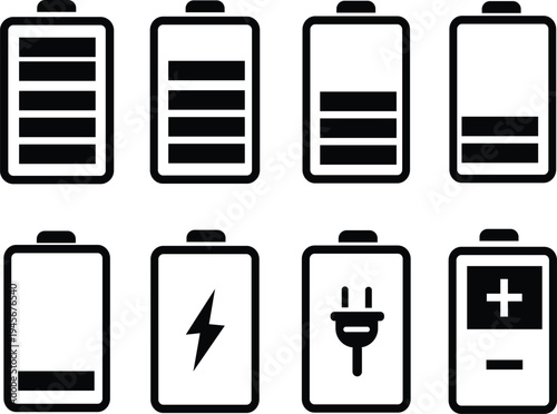 Battery icons set. Battery charging charge indicator icon. level battery energy. Alkaline battery capacity charge icon. Flat style - stock vector.  isolated on transparent background