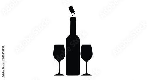 Wine bottle opening with two glasses a celebratory moment silhouette