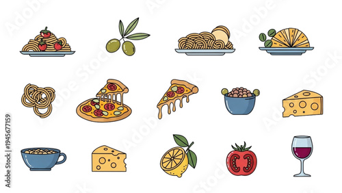 Food items arranged on a table with plates and glasses