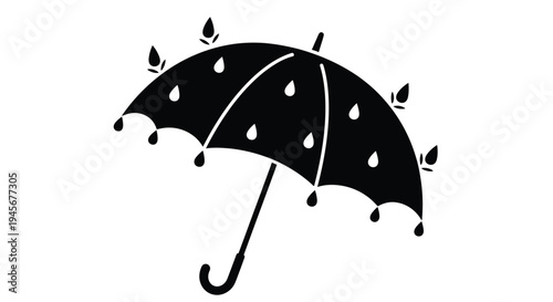 Black umbrella with raindrops a simple graphic silhouette