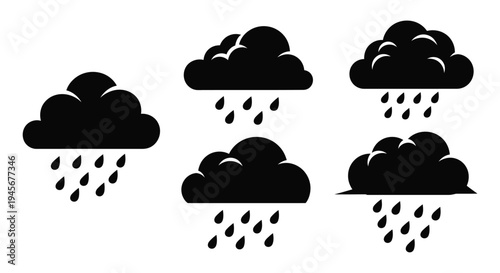 Black cloud formations with rainfall depicted in a stark silhouette