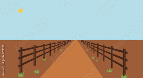 Wooden Fence Along Dirt Pathway.