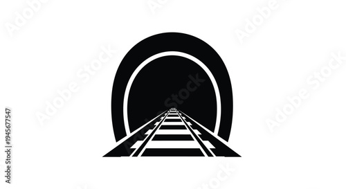 A dark tunnel entrance with converging railway tracks silhouette