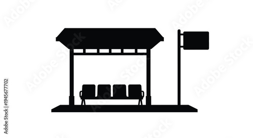 Simple black bus stop with seating a stark silhouette