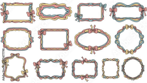 Collection of colorful floral borders and frames on white background