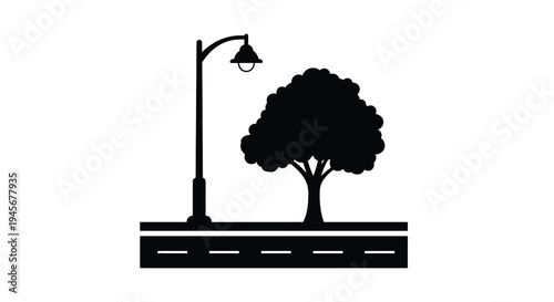 Simple street scene with a lamp post and tree silhouette