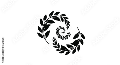 Black laurel branches curve inward in a symmetrical, recursive spiral pattern suggesting growth, achievement, and natural elegance on a clean background.
