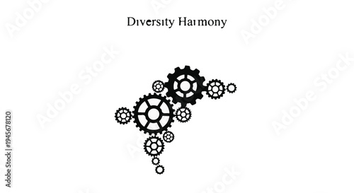 Black and white interlocking gears symbolize organizational synergy and operational teamwork against a stark white backdrop for business concepts.