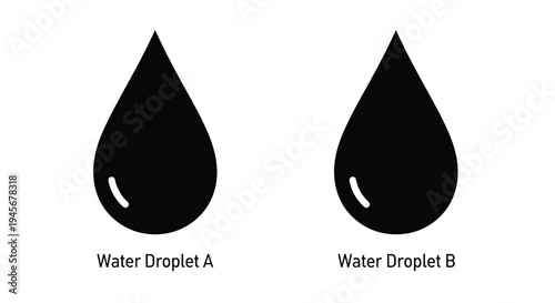 Two black water droplets labeled a and b simple silhouette