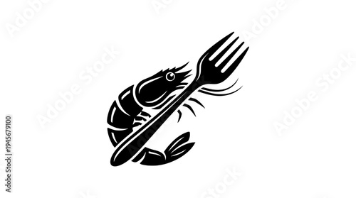 Shrimp with Fork Seafood Logo Silhouette Vector