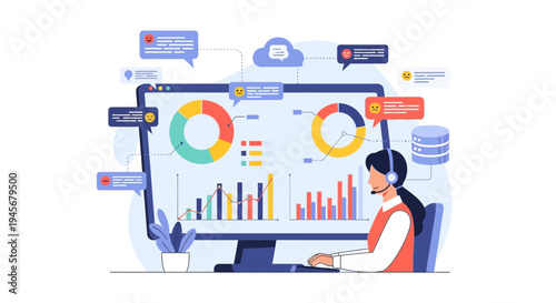 Customer Service Agent Analyzing Data Dashboard with Charts