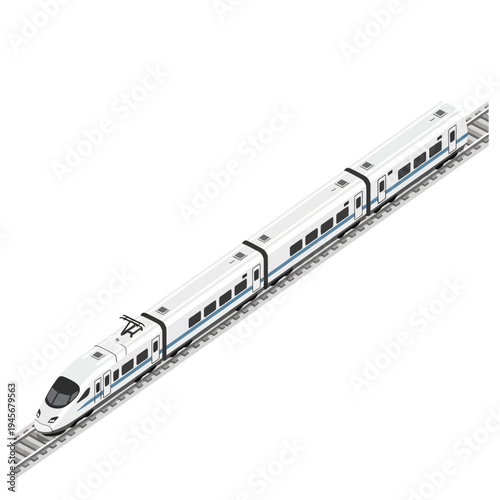 Modern high-speed bullet train on railway tracks.