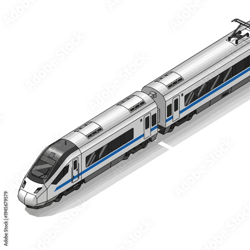 Modern High Speed Train Traveling on White Background.