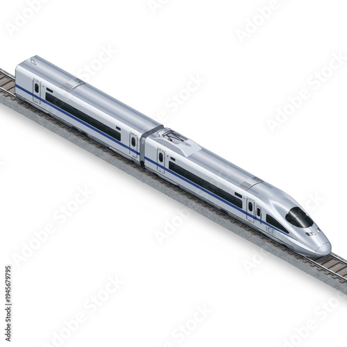 Modern High-Speed Train on Tracks.
