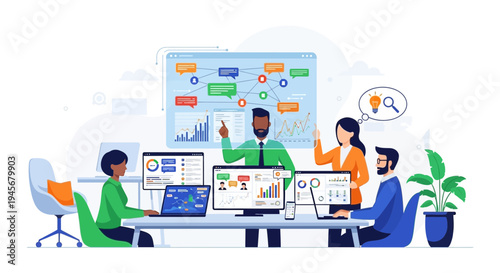 Diverse Business Team Collaborates on Digital Strategy and Data Analytics