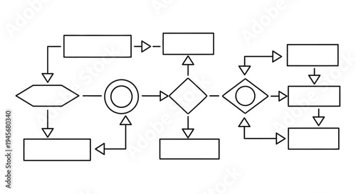 Black and white flowchart displaying a process with decision points and sequential steps