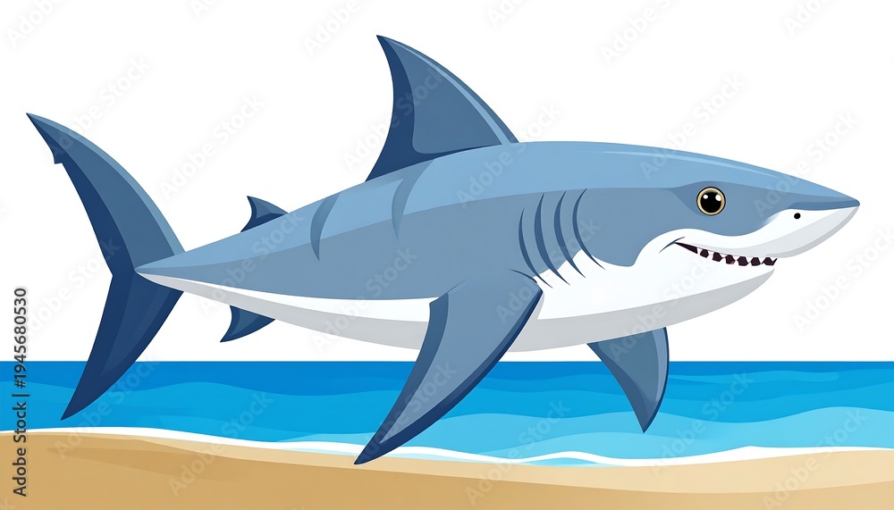Obraz premium Magnificent Shark Swimming in the Ocean Near the Beach.