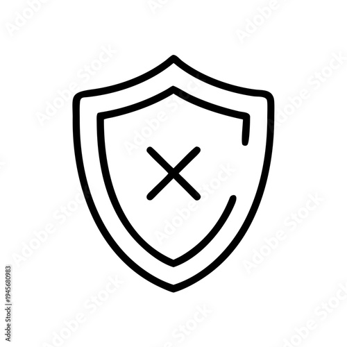 Security shield with cross icon for antivirus software and protection symbol in vector graphic illustration