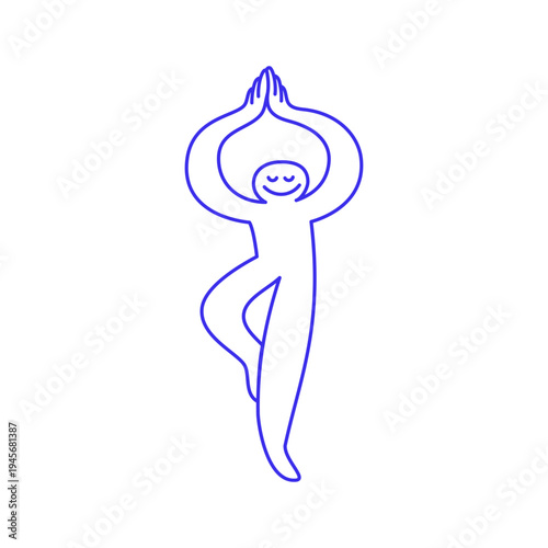 Cartoon mascot. Vector logo design template and illustration in simple minimal linear style - body positive emblem, abstract badge, personal growth, meditation