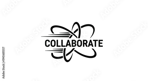 Collaborate is represented by this elegant black and white logo, featuring dynamic orbital lines around the central word, symbolizing swift teamwork and innovative partnership for modern business.