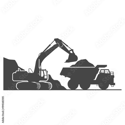 Excavator Loading Dump Truck with Soil at Construction Site